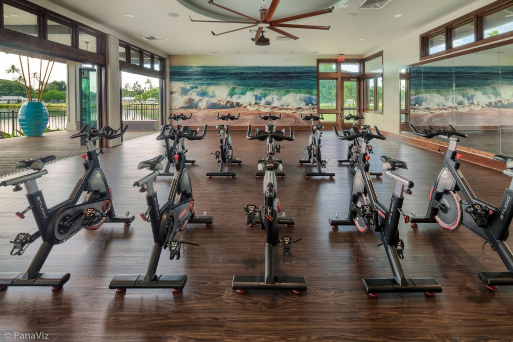 The recreation center exercise area.