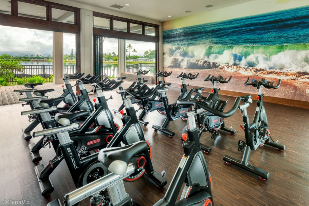 The recreation center exercise area.