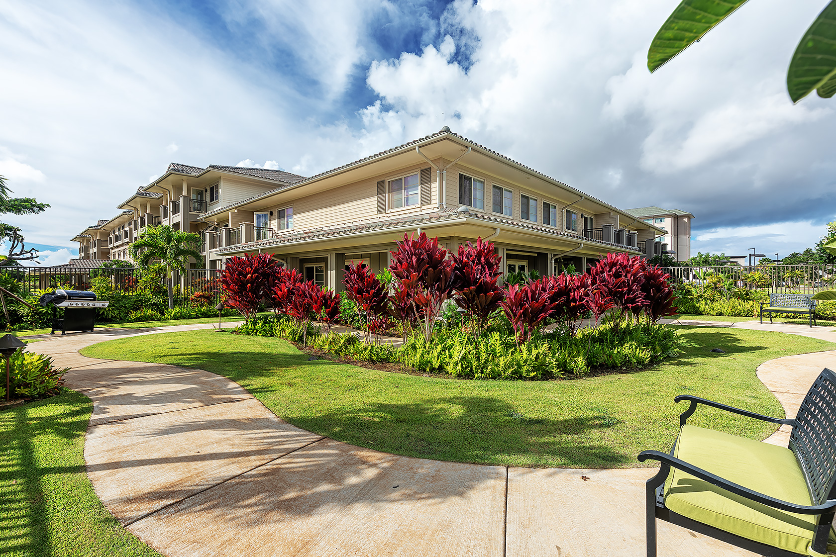 Oahu assisted living exterior with tropical landscaping – architectural photo