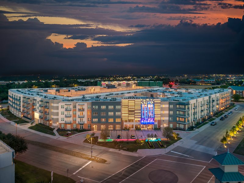 Aerial View of Class A multifamily development at dusk