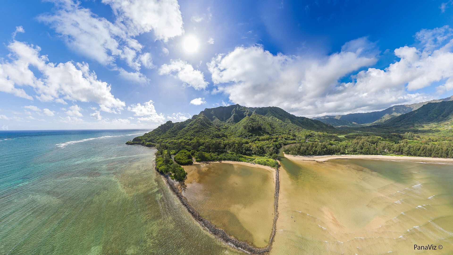 Crouching Lion and Huilua Fishpond Aerial Panorama