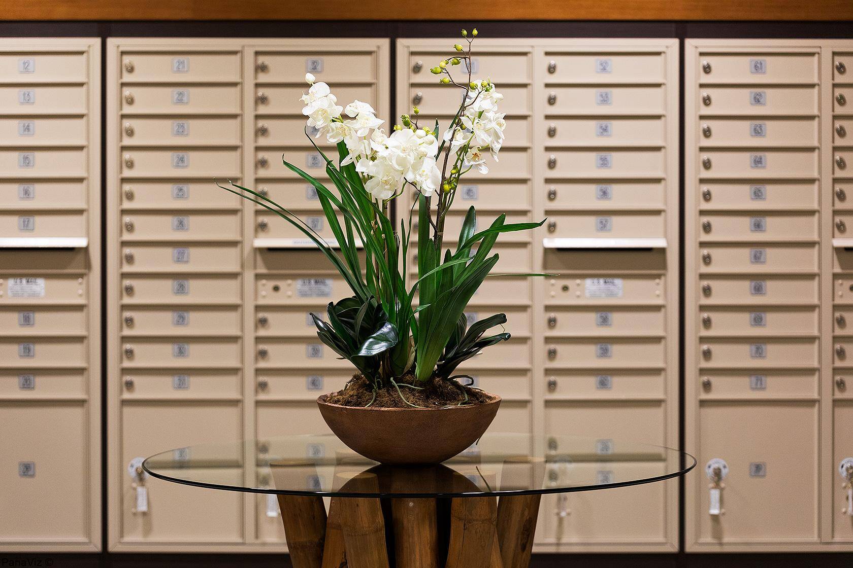 Photography. Architectural photos of multifamily senior living mail room.
